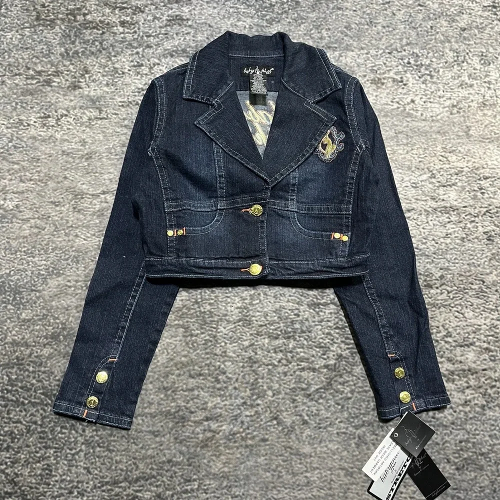 NWT Vintage Baby Phat Jean Jacket Denim Girls Large Blue Y2K Hip-Hop Embroidered
